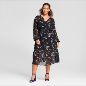 Who What Wear Sheer Black Floral Maxi Dress